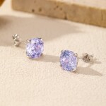 Stříbrné náušnice Ledová růže s fialovým krystalem 6/8 mm, Fialová 6 cm