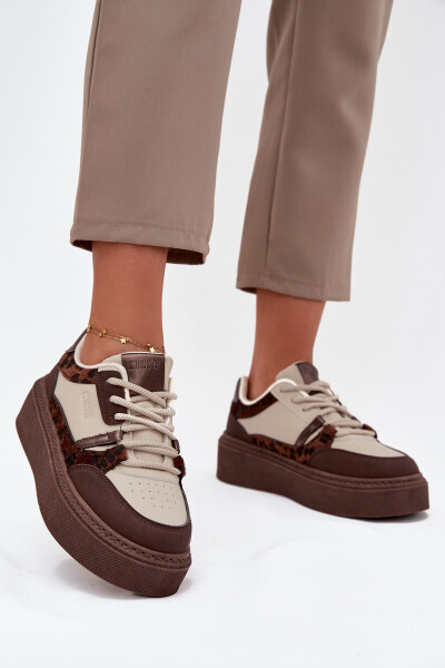 Dámské sneakersy na platformě Big Star SS274356 leopardí hnědo-bežové 39