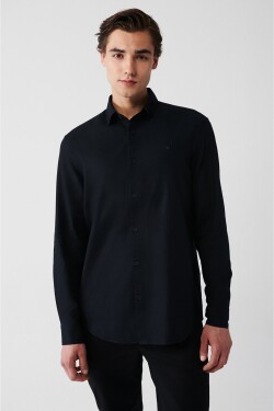 Avva Men's Black 100% Cotton Classic Collar Dobby Regular Fit Shirt
