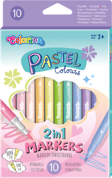 Oboustranné fixy Colorino Pastel, štětcový tenký hrot 10 barev