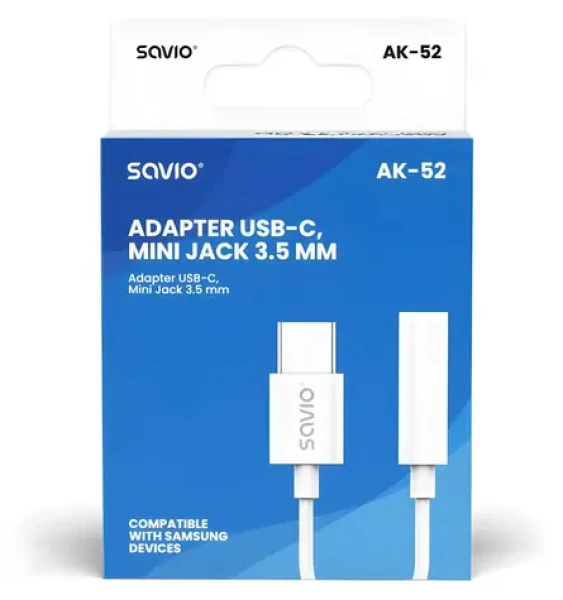 Adaptér USB-C - Jack 3,5 mm AK-52 / Audio adaptér / Pro Samsung (SAVIO AK-52)
