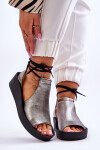 Kožené sandály na klínku Nicole 2743/063 stříbrno-černé 37