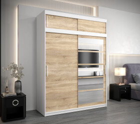 Šatní skříň Abi Ro1 s nástavcem Barva korpusu: Bílá, Rozměry: 150 cm, Dveře: Dub sonoma