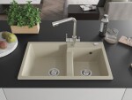 MEXEN/S - Tomas granitový dřez 2-bowl včetně baterie Duero, béžová 6516-69-671600-00
