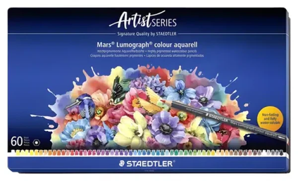 STAEDTLER Akvarelové pastelky Mars Lumograph 104 M60 / 60 barev / šestihranné / kovová krabička (104 M60)