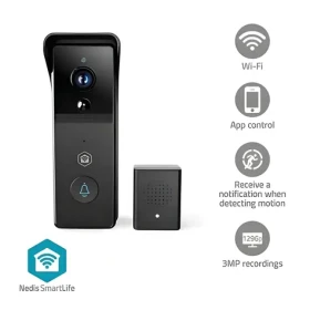 Nedis WIFICDP21BK černá / Chytrý dveřní videotelefon / Wi-Fi / SmartLife / 3MP 1296p / IP54 / baterie 4400 mAh / microSD (WIFICDP21BK)