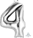 Amscan Balónek fóliový narozeniny číslo 4 stříbrný 86 cm Amscan Balónek fóliový narozeniny číslo 4 stříbrný 86 cm