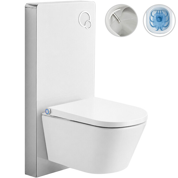 CERANO Závěsné WC s bidetem Modul/Cronus Standard - bílá lesklá / bílá matná - integrované WC tlačítko - pneumatický modul - 59,3x38,4 cm