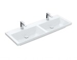 VILLEROY & BOCH - Subway 3.0 Dvojumyvadlo nábytkové 130x47 cm, bez přepadu, otvory pro baterie, CeramicPlus, alpská bílá 4A71D1R1