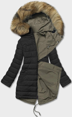 Khaki-černá oboustranná dámská zimní bunda (2M-21508) odstíny černé XXL (44)
