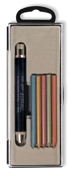 Koh-i-noor černá tužka Versatil 5,6 mm Soft + 6 metalických barevných tuh v pouzdře