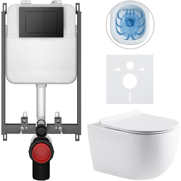 CERANO Kompletní WC set Basic/Felci - bílá lesklá - WC tlačítko Maxio/Černá - pro zazdění - 53x37 cm