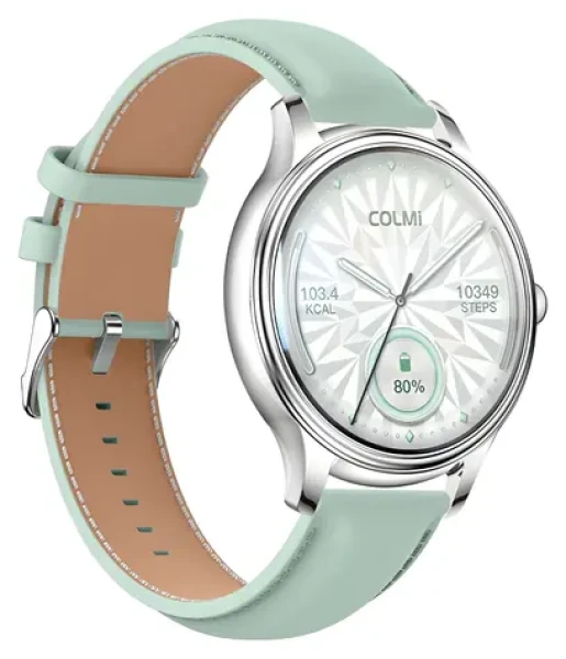 Colmi L28 stříbrno-zelené, zelený kožený řemínek / Chytré hodinky / AMOLED / Bluetooth hovory / IP68 (L28 Silver Leather)