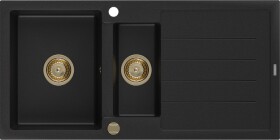 MEXEN/S - Andres granitový dřez s odkapávačem 1000 x 500 mm černá, zlatý sifon 6515101510-77-G