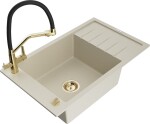 MEXEN/S - Elias granitový dřez s odkapávačem včetně baterie Duo, béžová 6511-69-671701-57-G