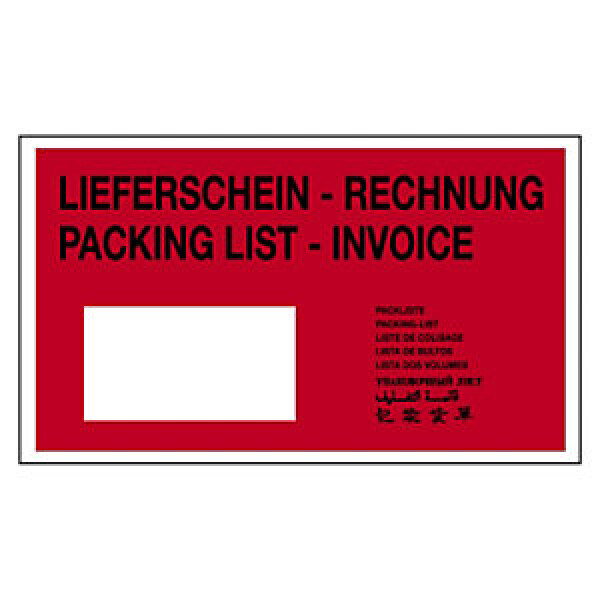 1000 x Samolepicí obal na doprovodnou dokumentaci, 230x130mm, LIEFERSCHEIN-RECHTUNG, PACKAGING LIST-INVOICE | RAJA