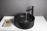 SAPHO - BLOK kamenné umyvadlo na desku, Ø 40cm, matný černý Marquin 2401-52