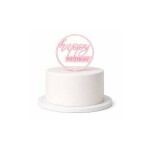 Dortisimo Plastová dekorace na dort Happy Birthday v kruhu růžová (bez zápichu)