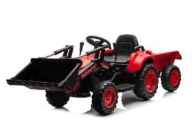 Mamido Dětský elektrický traktor s radlicí a přívěsem červený