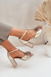 Kožené sandály na podpatku s ozdobou Laura Messi 2758 Zlaté 39