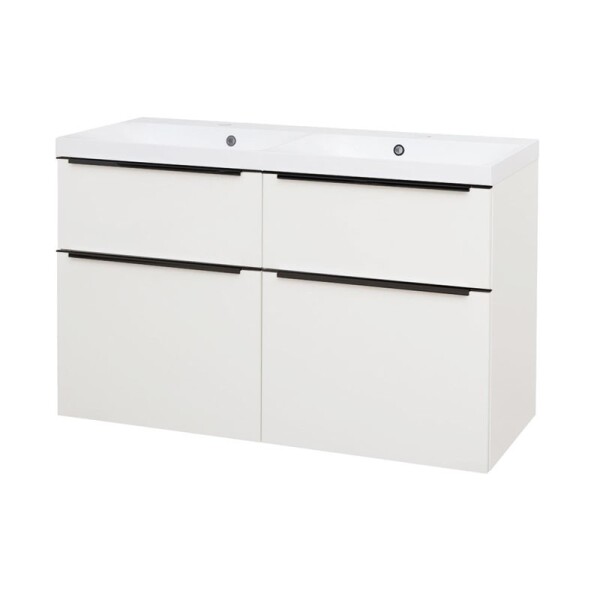 Mereo Mailo, koupelnová skříňka s umyvadlem z litého mramoru 121 cm, bílá, černé madlo CN513MB