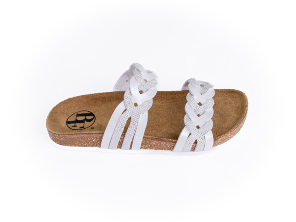 Dámské pantofle s pletencem bílo-stříbrné 37