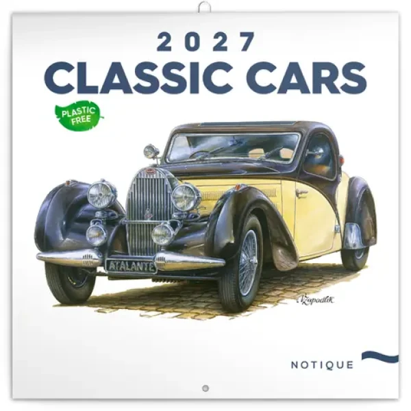 NOTIQUE Kalendář Classic Cars – Václav Zapadlík 2027 / Poznámkový / 30 × 30 cm / Plastic Free