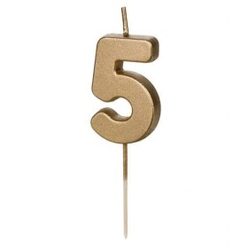 PartyDeco Dortová svíčka č.5 Zlatá