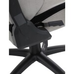 Herní křeslo, stříbrná látka, houpací mechanismus, polohování opěradla 90°-180°, 3D područky, polštáře z paměťové pěny,