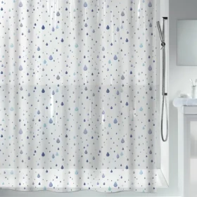 Spirella WATERDROP sprchový závěs motiv kapky 180 x 200 cm bílo-modrý / PEVA (7610583130402)