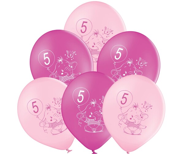Balónky 5.narozeniny růžový slon 6 ks Balonky.cz Balónky 5.narozeniny růžový slon 6 ks Balonky.cz