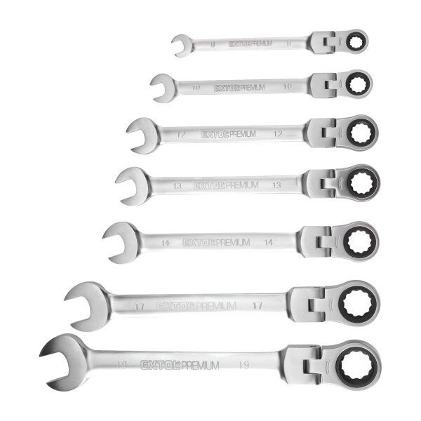 EXTOL PREMIUM 8816105 Klíče ráčnové kloubové, 8-19mm, 72 zubů, sada 7ks
