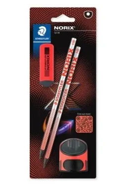 Staedtler Norix HB korálově červená / Grafitová tužka / sada 2 ks / ořezávátko / guma / od 10 let (181 SBK2-2)