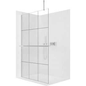 CERANO Sprchová zástěna Walk-in Onyx Top Cube L/P - 8 mm - hranatá vzpěra + polička/držák na ručníky - chrom, industriální sklo - 140x200 cm
