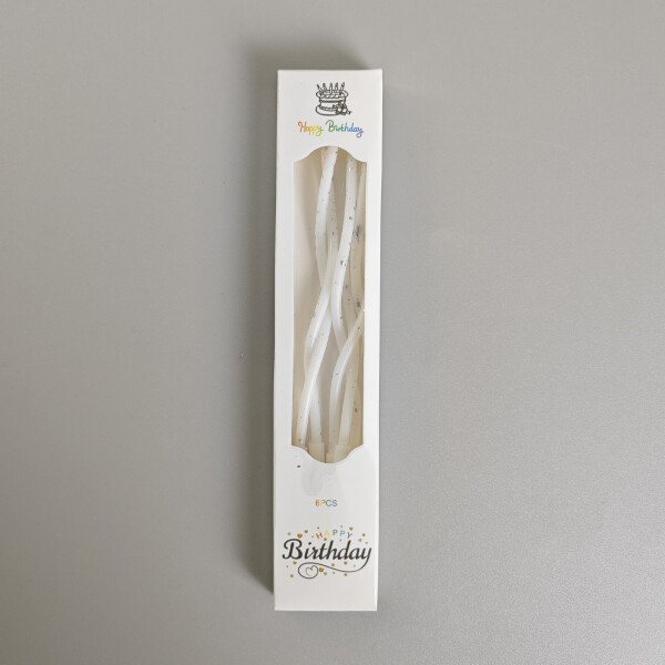 Dortové svíčky zakroucené bílo-stříbrné 6ks