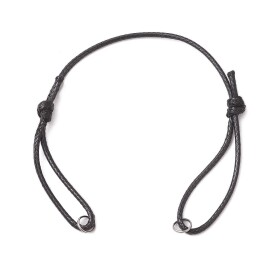 Polotovar pro výrobu náramku z voskované šnůry s kroužky - černý - 13–24 cm - 1 ks