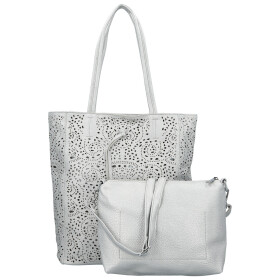 Módní dámský koženkový set kabelek Safira, stříbrný