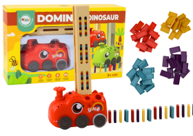 Mamido Červené autíčko dinosaurus na baterie s barevným domino 4 barvy kostek