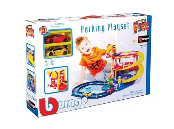 Bburago STREET FIRE Parkovací herní sada - garáž se dvěma autíčky 1:43