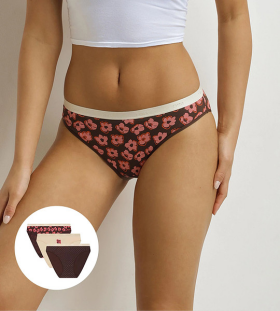 Dámské bavlněné kalhotky 3 ks DIM LES POCKETS COTTON SLIP 3x - DIM - tmavě hnědá M