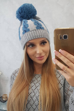 Dámská čepice s bambulí Rozalia K323 denim+grey UNI