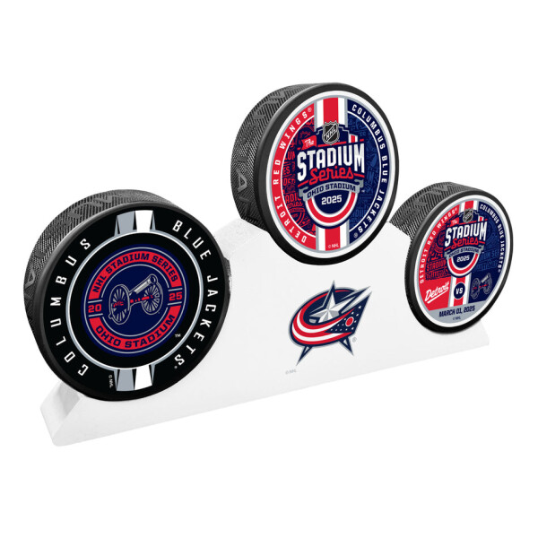 Mustang Puk Columbus Blue Jackets NHL 3 Puck Wooden Podium