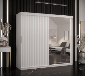 Šatní skříň Abi Riflo Wave 2 Barva korpusu: Bílá, Rozměry: 200 cm, Dveře: Bílá se zrcadlem