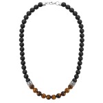 Pánský korálkový náhrdelník Marco - 8 mm tygří oko a onyx, Hnědá 50 cm