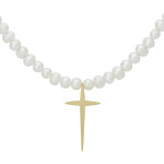 Perlový náhrdelník Deborah Gold - kříž, sladkovodní perla, Zlatá 45 cm + 5 cm (prodloužení)