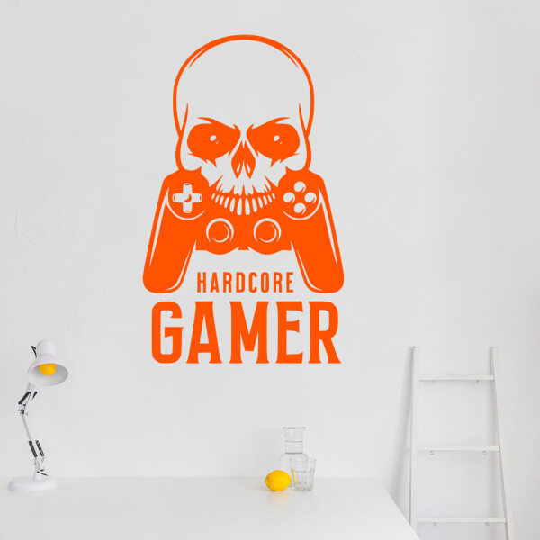 Samolepka Hardcore Gamer Barva: oranžová, Velikost: 100 x 61 cm