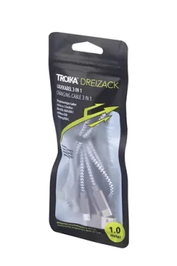 TROIKA DREIZACK / Nabíjecí kabel 3v1 / USB-C / Micro-USB / Lightning / 1 m / 2,5 A / PD (CBL30/GY)