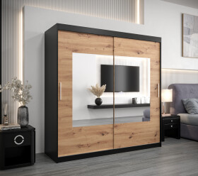 Šatní skříň Abi To Barva korpusu: Černá, Rozměry: 200 cm, Dveře: Dub artisan