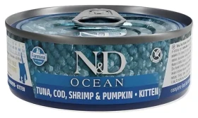 ND Ocean Kitten Tuna, Cod, Shrimp Pumpkin 70 g / Konzerva pro koťata / tuňák, treska, krevety a dýně (L3-70139)
