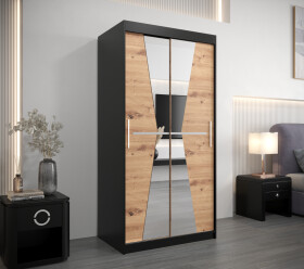 Šatní skříň Abi Ma Barva korpusu: Černá, Rozměry: 100 cm, Dveře: Dub artisan